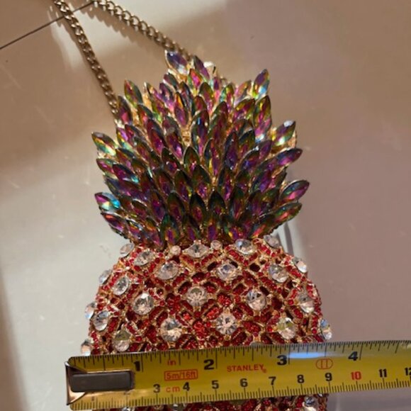 PINEAPPLE | Rhinestone Evening Clutch Purse with Gold chain-Vintage - Picture 9 of 13